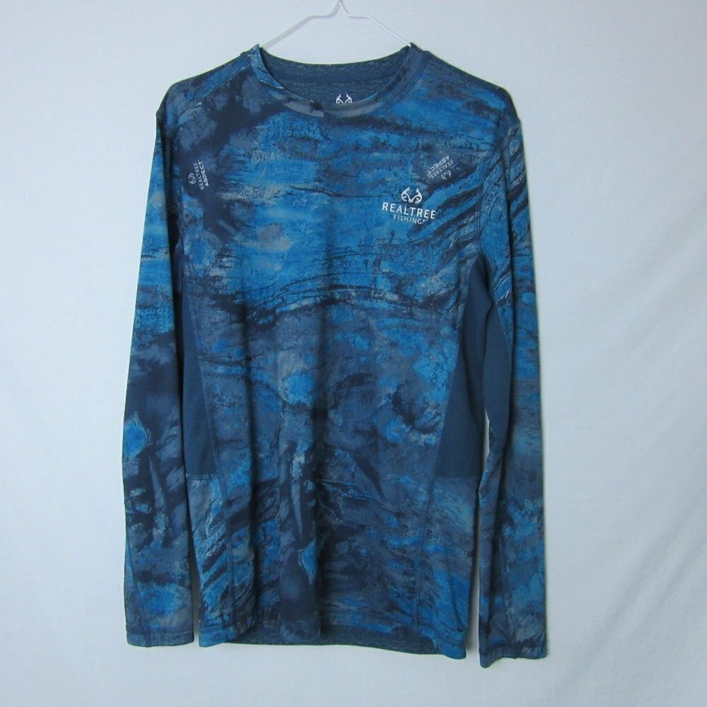 Realtree Fishing Shirt Blue Camo Long Sleeve Moisture Wicking Outdoor Mens Small